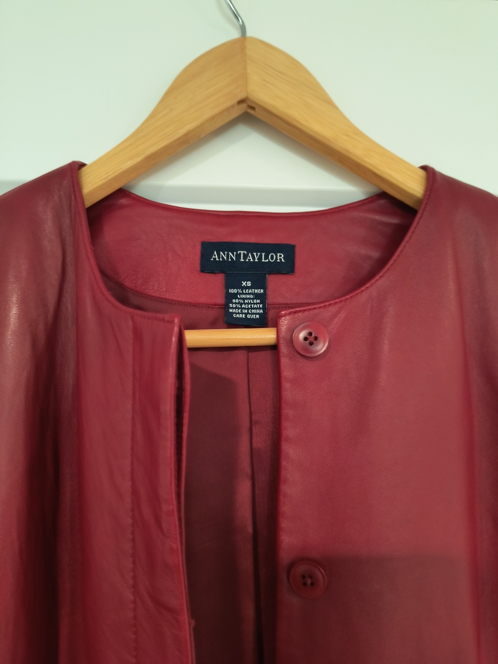 Ann Taylor Women's Red Leather Collarless Jacket